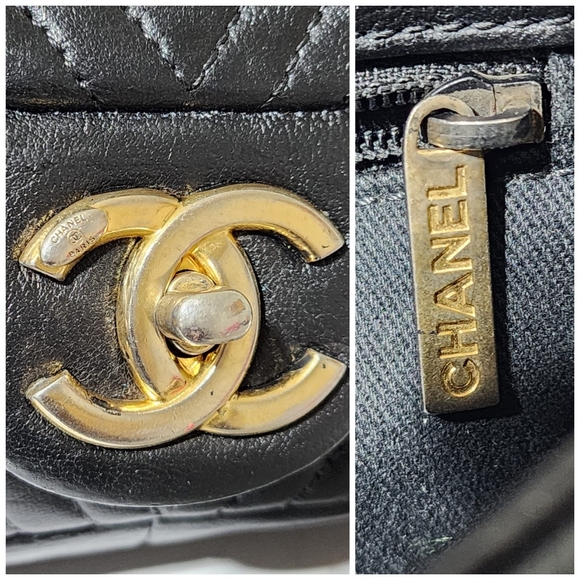 CHANEL Calfskin Chevron Quilted Medium Surpique Flap Shoulder Bag Black - Picture 11 of 16